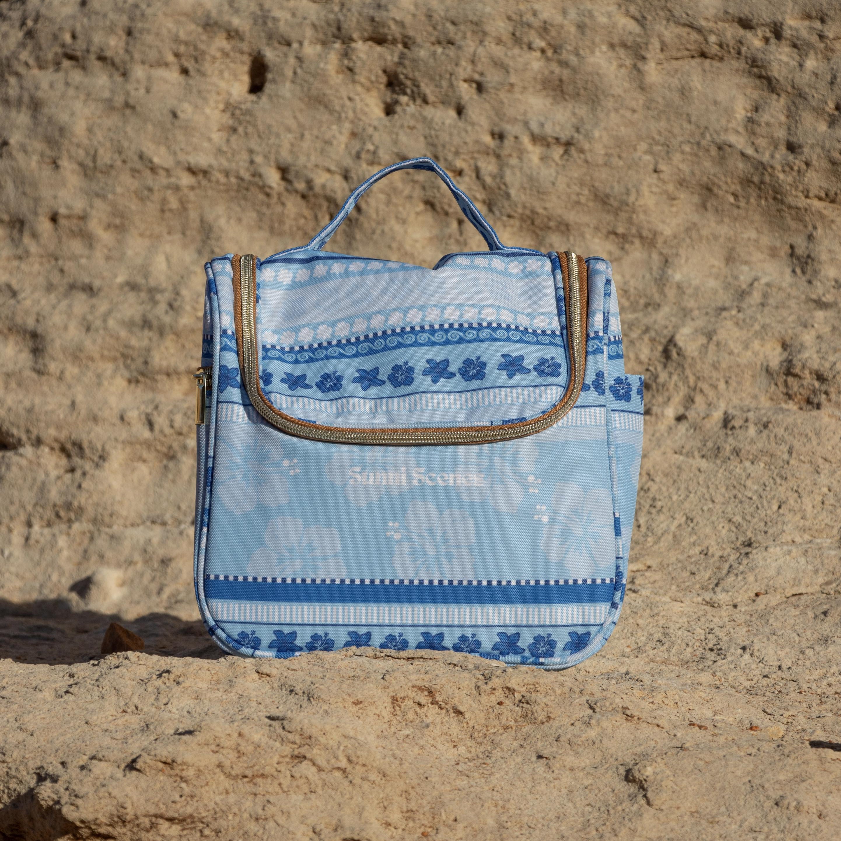 Blue Hibiscus Hanging travel bag