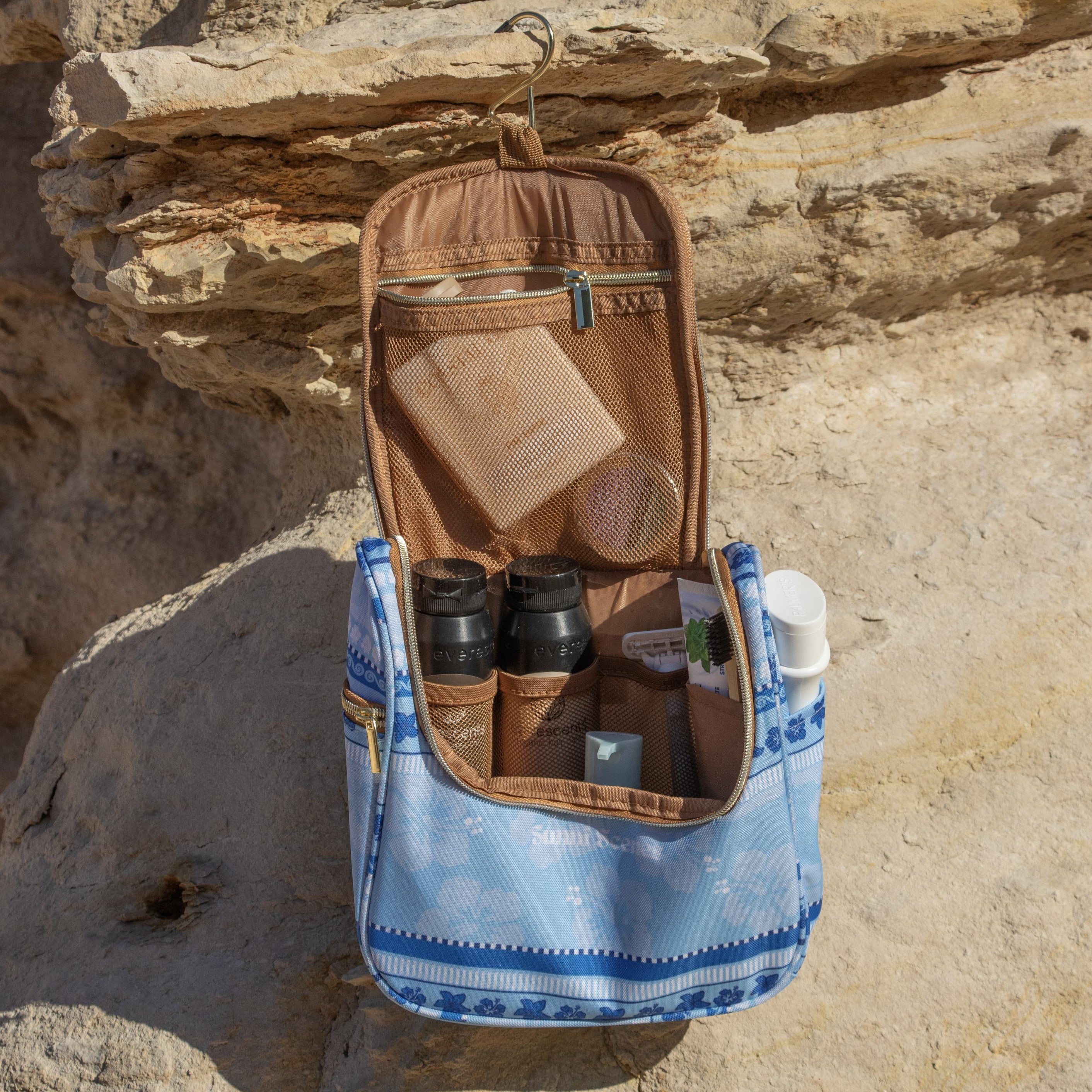 Blue Hibiscus Hanging travel bag